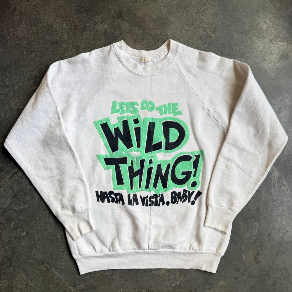 Vintage Do The Wild Thing Raglan Puff Print Sweatshirt Slogan White Adult Large